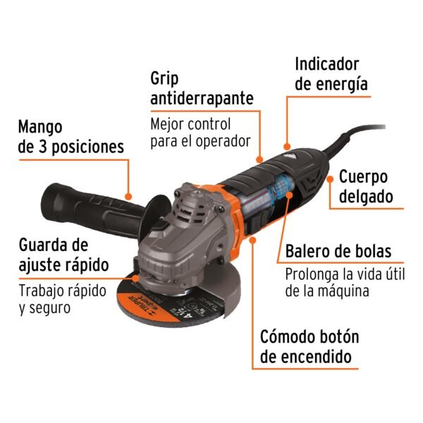 Esmeriladora angular 4-1/2", 850W, TRUPER ERGO PRO