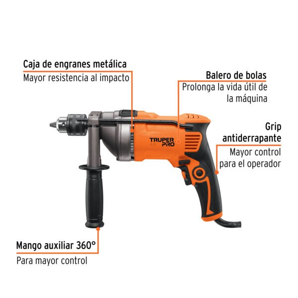 Taladro rotomartillo 1/2", 850W, TRUPER PRO