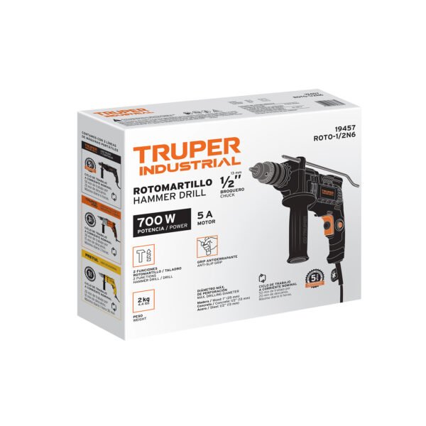 Taladro rotomartillo 1/2", 700W, TRUPER INDUSTRIAL